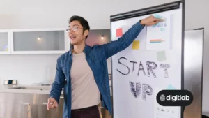 Startup video marketing strategy - man pointing to a white board in an office.