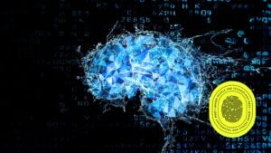 Abstract representation of a digital brain made of geometric shapes and data, symbolizing advancements in technology and SEO strategy in 2025