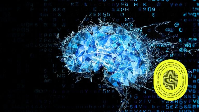 Abstract representation of a digital brain made of geometric shapes and data, symbolizing advancements in technology and SEO strategy in 2025