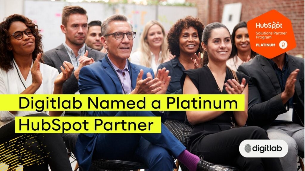 Digitlab team celebrating recognition as a Platinum HubSpot Partner for excellence in digital marketing and CRM solutions.