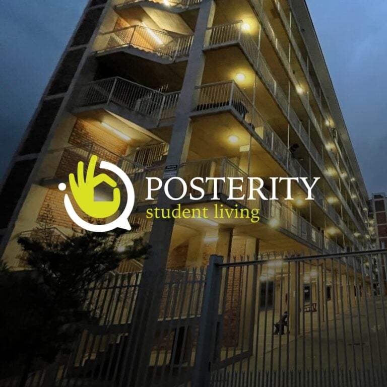 Posterity Student brand identity displayed on a modern residential property, representing urban property investment and portfolio management.