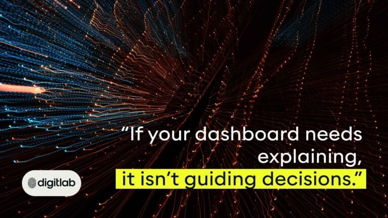 Revenue operations metrics dashboard concept showing data flow visual with quote about dashboards guiding decisions